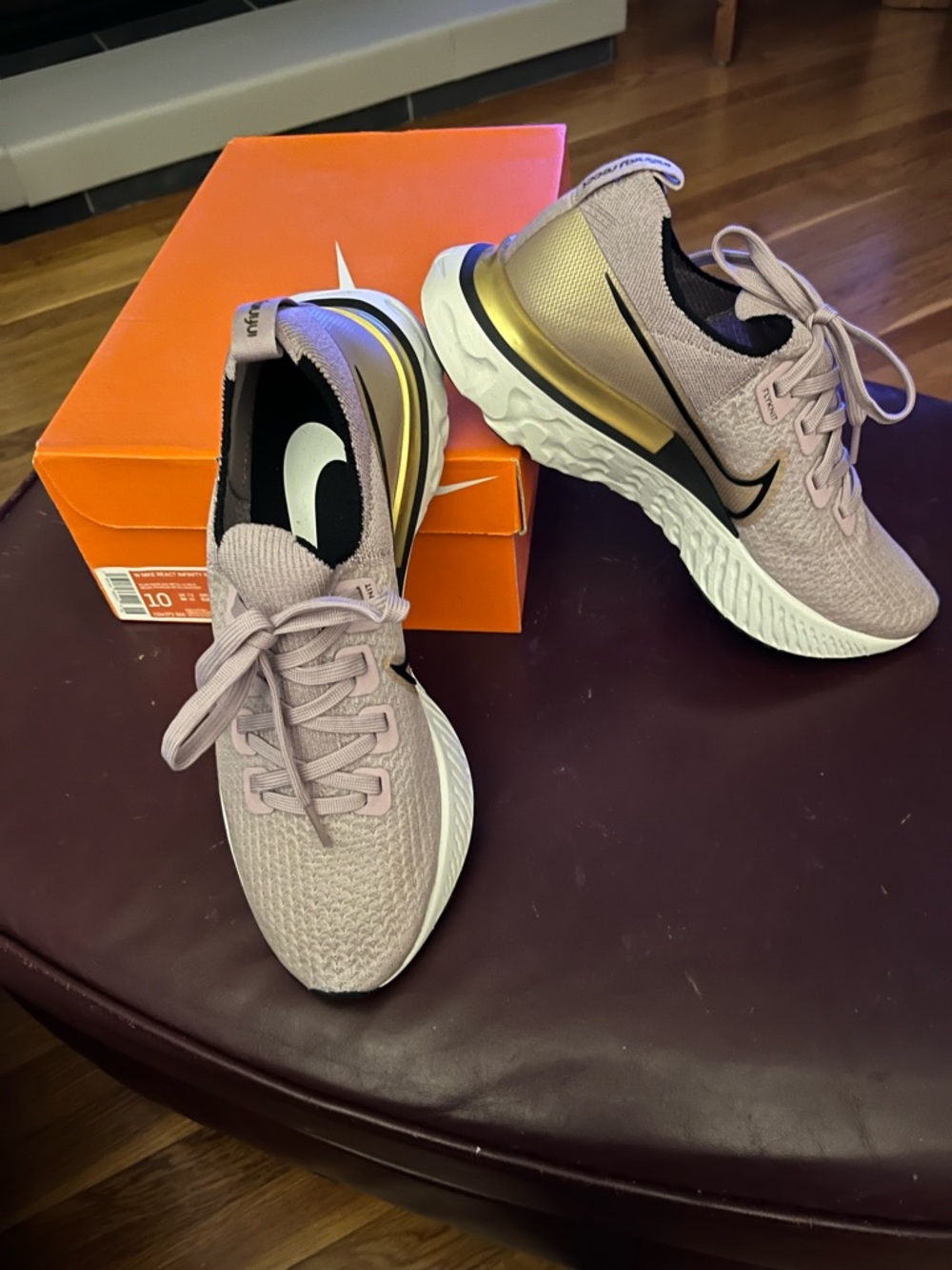 Nike react infinity run Women's Running Shoes in Light Mauve with Gold Accent CB